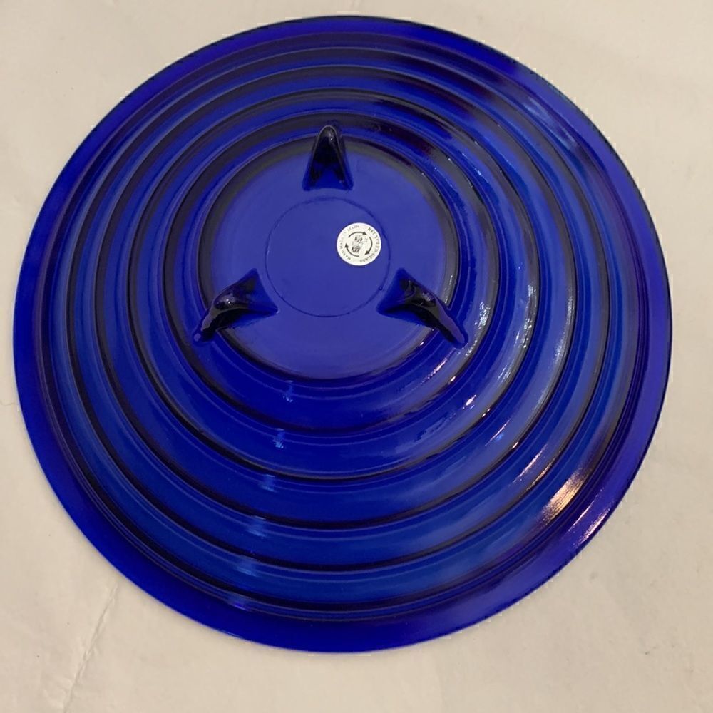 Cobalt Blue Handcrafted Spain Tiered 14 In Round 4 1/2 In Tall Serving Bowl - Picture 4 of 7